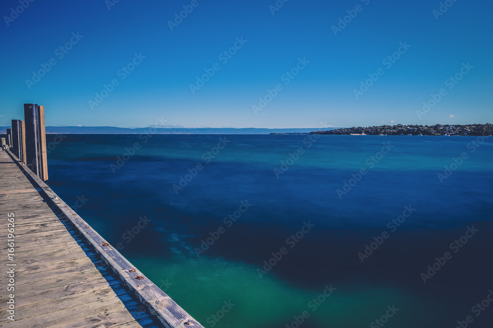 Beautiful view of Coles Bay and the Freycinet Pier in Tasmania.