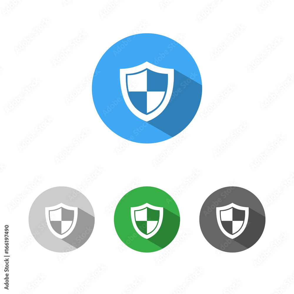 High security shield icon with shade on colored buttons High security shield icon with shade on colored buttons