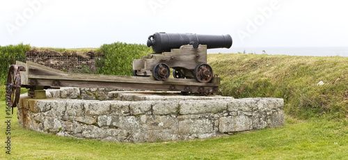 An Eighteenth Century gun at King Charles's Battery to defend St Matry's Harbour, Isles of Scilly, Cornwall, England, UK.