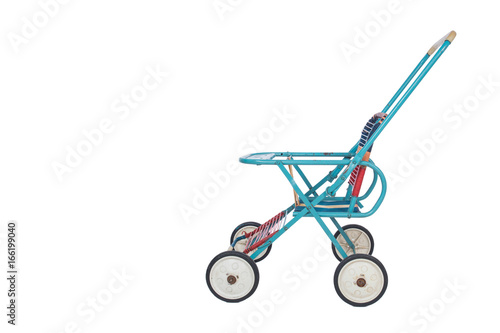 A foldable retro baby stroller
