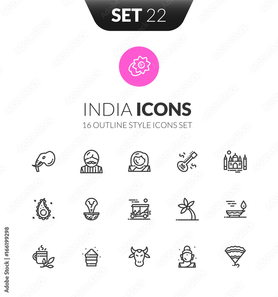 Outline black icons set in thin modern design style