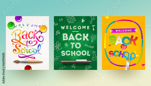 Back to school - set of vector different style greeting card, flyer or poster.