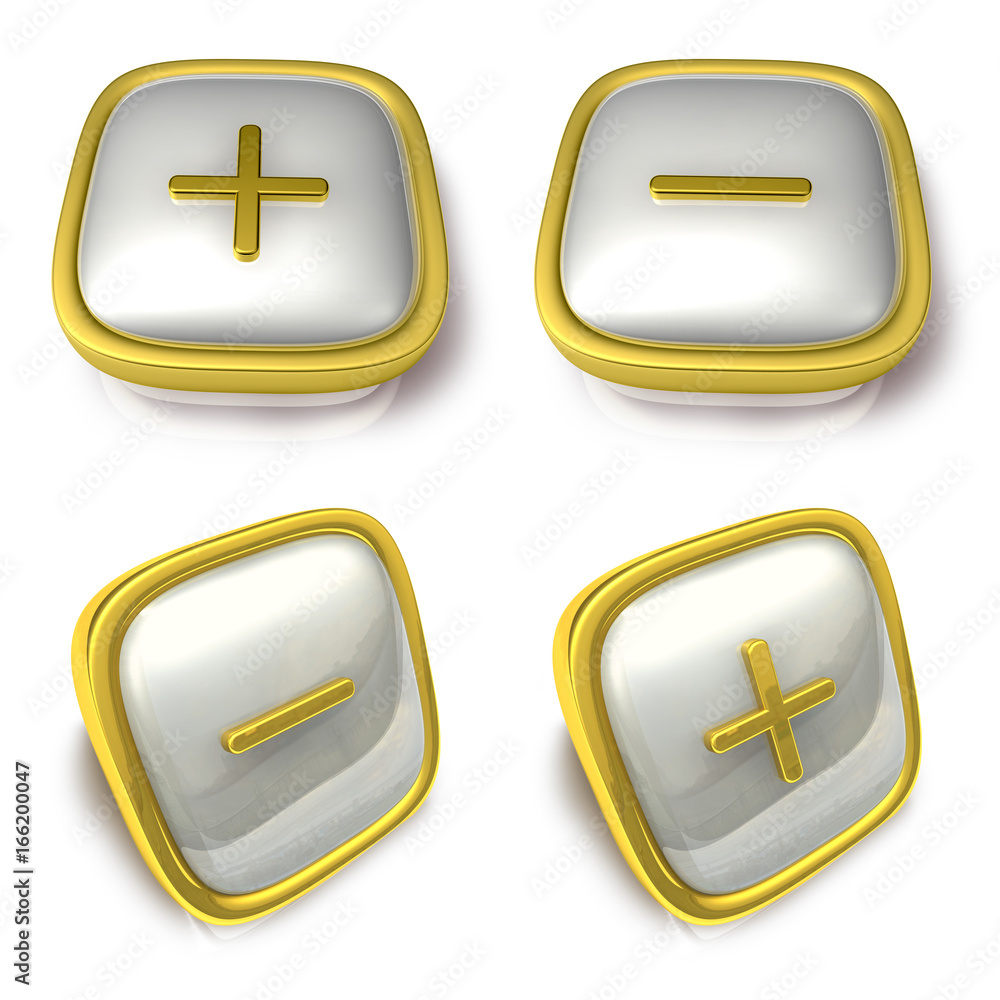 Obraz premium Plus and minus 3d metalic square Symbol Button Icon Design Series. 3D World Flag Button Icon Design Series.