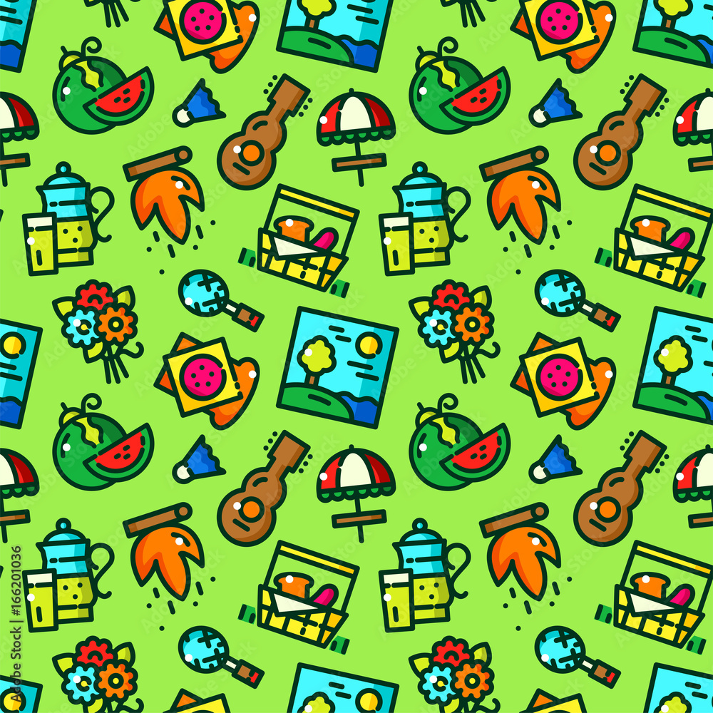 Fototapeta premium Picnic seamless pattern vector illustration