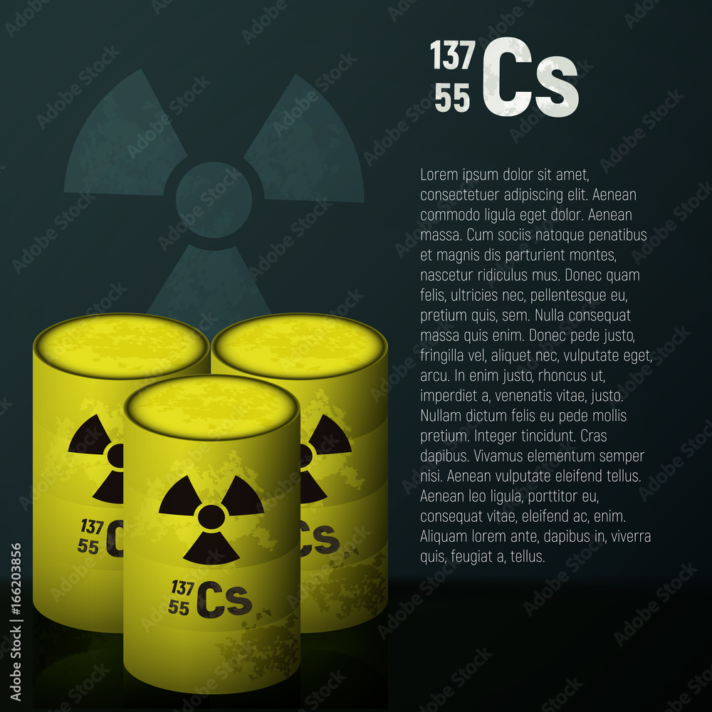 A cask of toxic radioactive waste. Container yellow with danger symbol