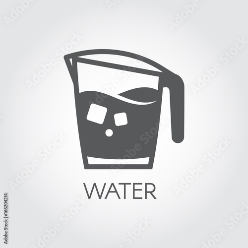 Carafe of water or other abstract beverage and ice cubes. Flat icon - cookery simplicity pictograph. Vector drink illustration