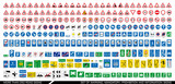 More than 250 road signs. Collection of warning, mandatory, prohibition and information traffic signs. European traffic signs collection. Vector illustration. 