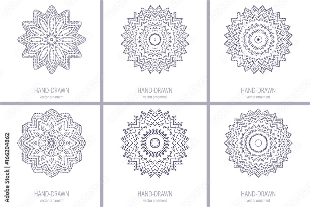 Floral emblems, round decorative ornaments created from hand drawn elements, monochrome mandala, patterns set, eastern, islamic, muslim, indian circular symbols collection. Floral emblems, round decorative ornaments created from hand drawn elements, monochrome mandala, patterns set, eastern, islamic, muslim, indian circular symbols collection.