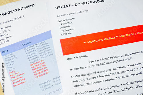 Bank letter informing customer of Mortgage Arrears and repossession  with statement showing 