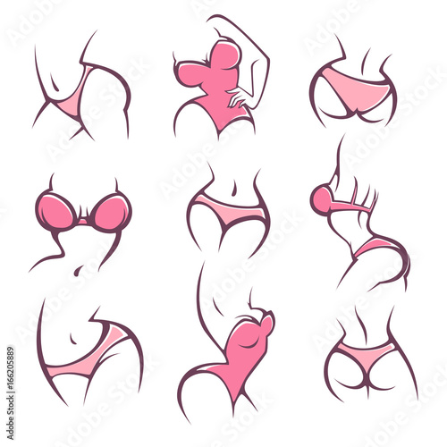 lengerie, underwear and intimate hygiene, vector lady poses collection for your logo