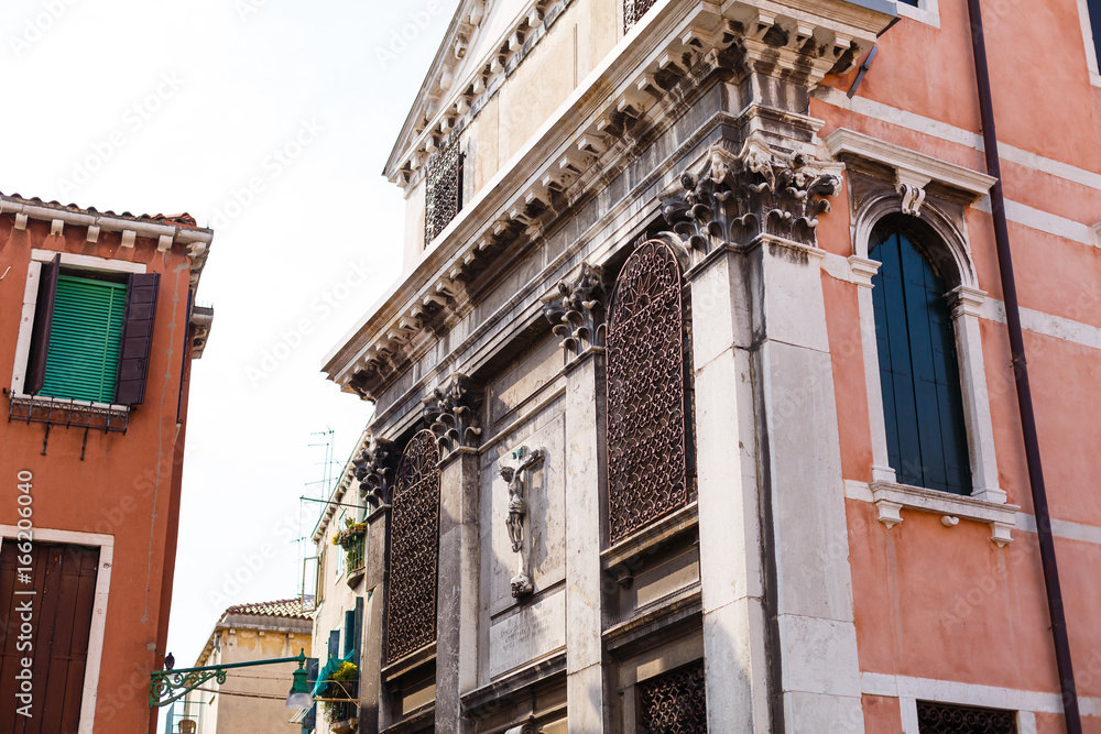Beautiful decorative building facade in Venice, Italy