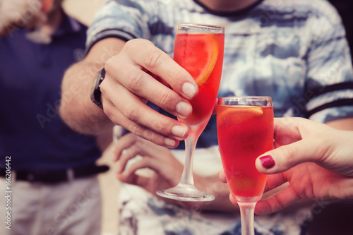 make a toast, some friends are going to drink and having a fun