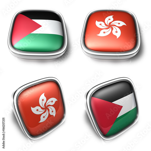 Canvas Print 3D Metalic palestine and hongkong square flag Button Icon Design Series