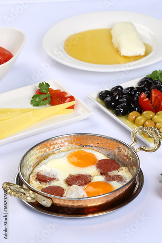 Turkish Breakfast Table - Fried eggs with sucuk