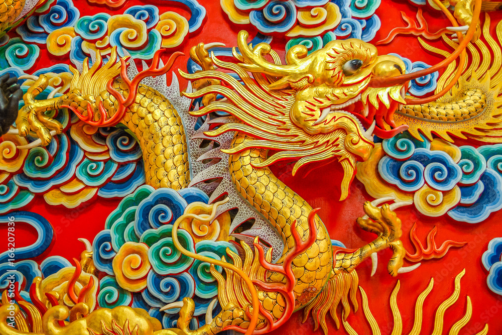 Chinese carving art of golden dragon