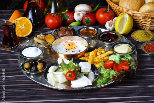 Fried Eggs and delicious breakfast table