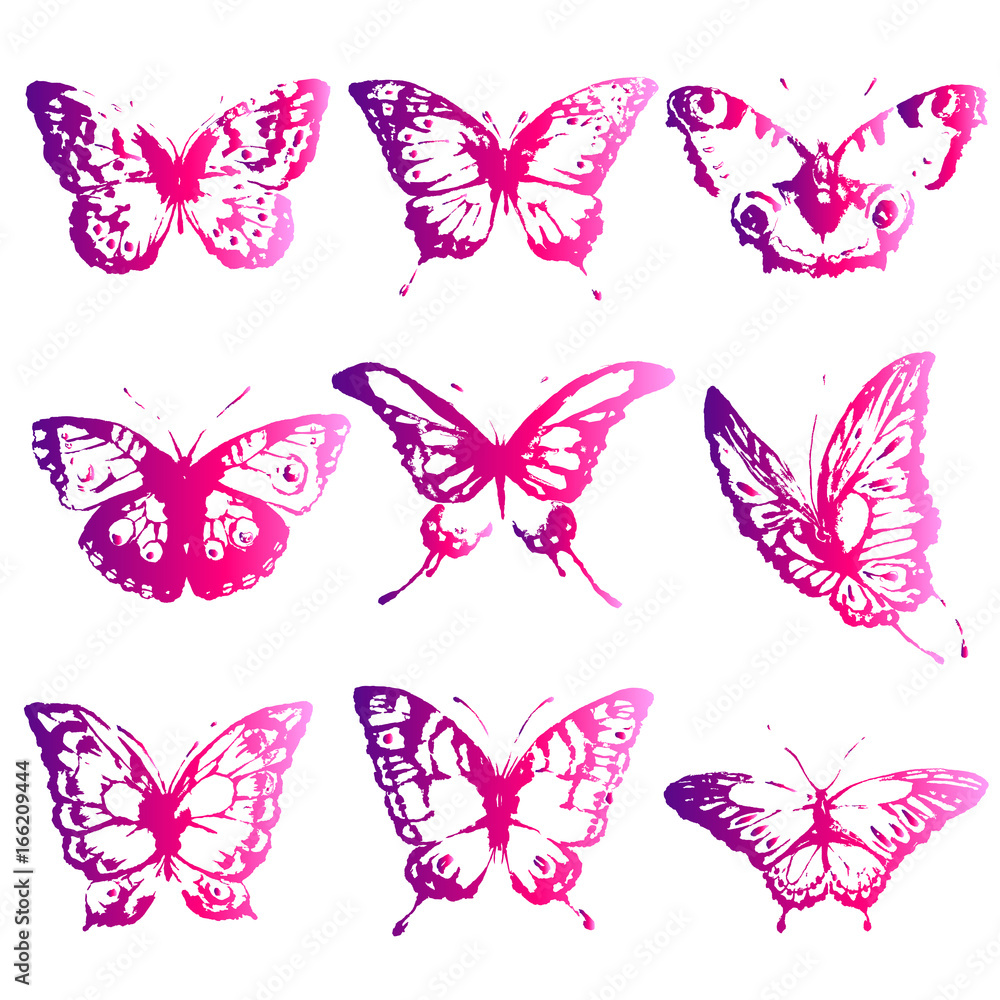 Naklejka beautiful pink butterflies, isolated on a white