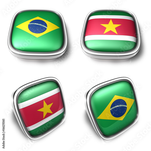 Free Download 3D Metalic Brazil and Suriname square flag Button Icon Design Series. 3D World Flag Button Icon Design Series. - GFXLoad