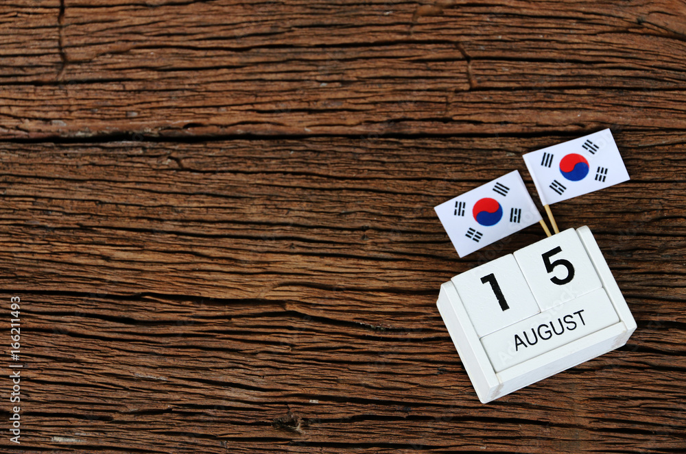 AUGUST 15 Wooden calendar Concept independence day of South Korea and South Korea national day.Copy space,minimal style