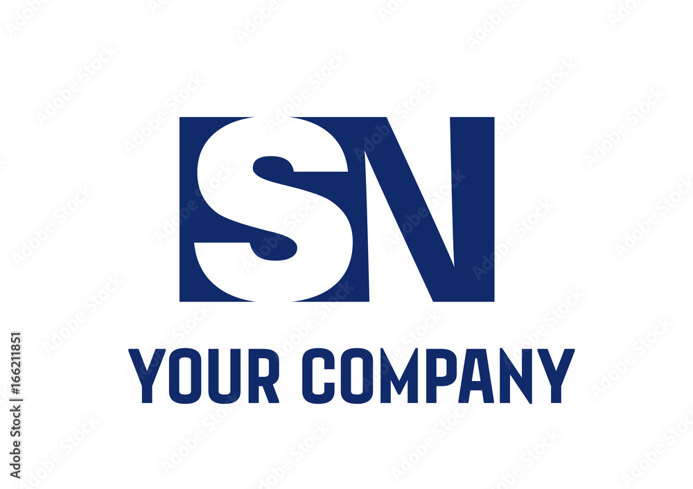 SN Negative Space Square Swoosh Letter Logo