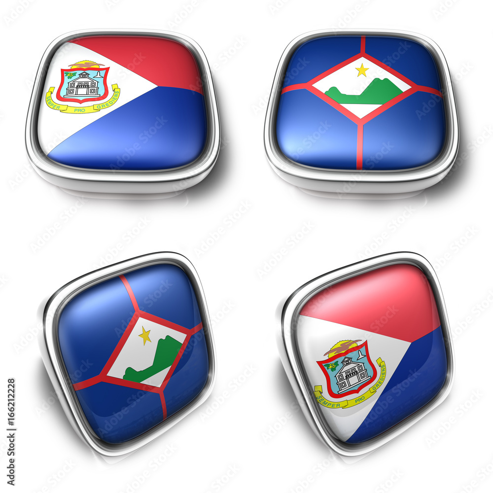3D Metalic Sint Maarten and Sint Eustatius square flag Button Icon Design Series. 3D World Flag Button Icon Design Series. 3D Metalic Sint Maarten and Sint Eustatius square flag Button Icon Design Series. 3D World Flag Button Icon Design Series.