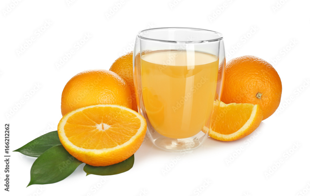 Glass of fresh orange juice on white background Glass of fresh orange juice on white background