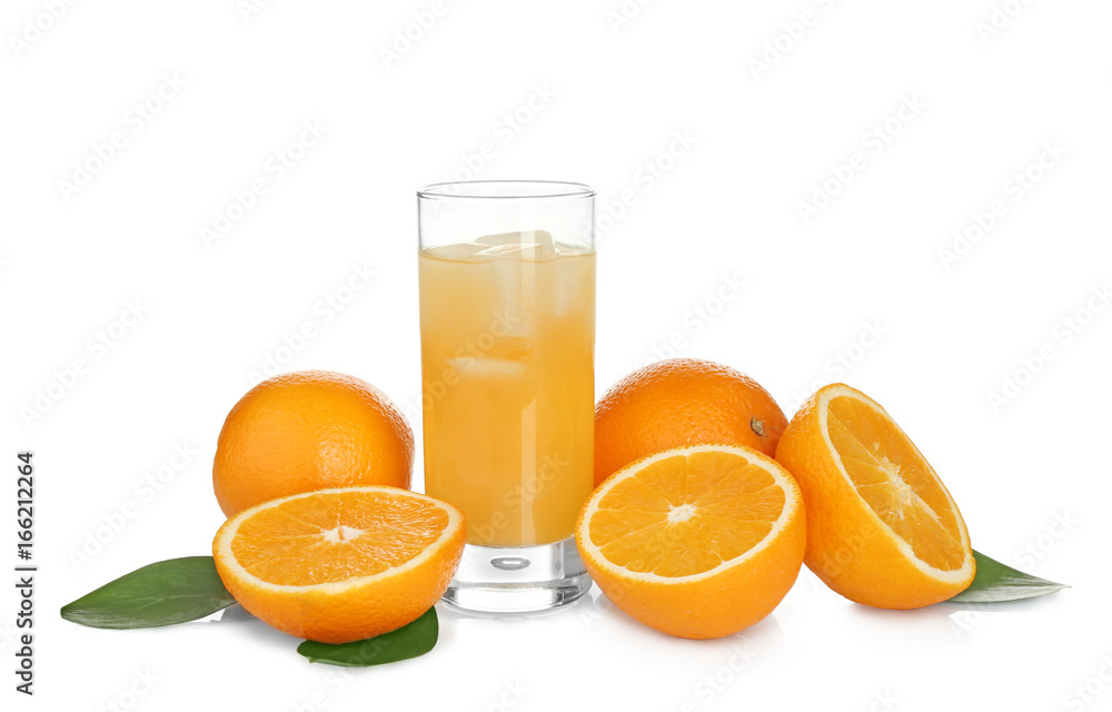 Glass of fresh orange juice on white background Glass of fresh orange juice on white background