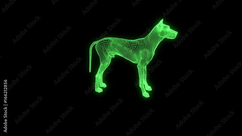 Dog in Hologram Wireframe Style. Nice 3D Rendering
