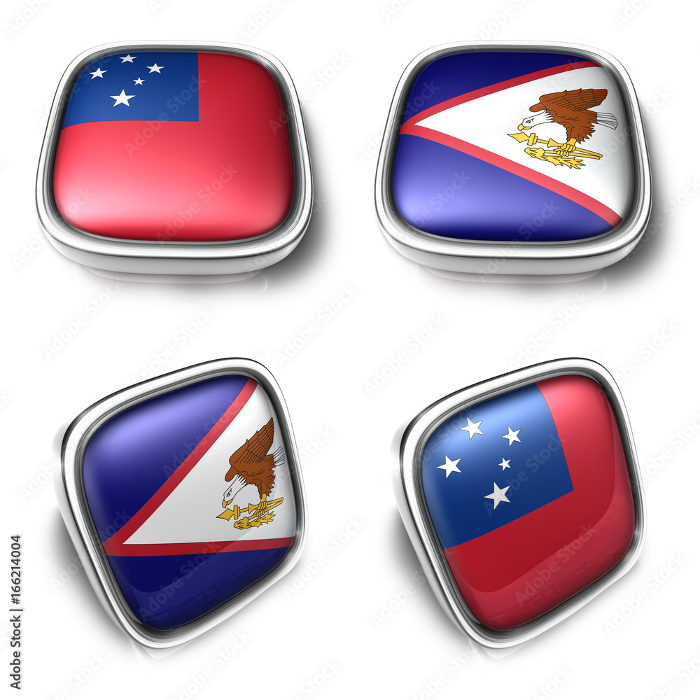 3D Metalic Samoa and American Samoa square flag Button Icon Design Series. 3D World Flag Button Icon Design Series. 3D Metalic Samoa and American Samoa square flag Button Icon Design Series. 3D World Flag Button Icon Design Series.