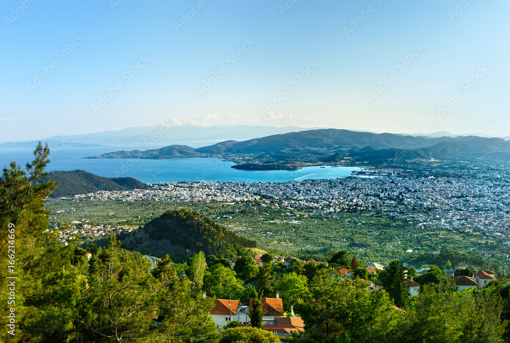 View of the city Volos from Mount Pelion, Greece