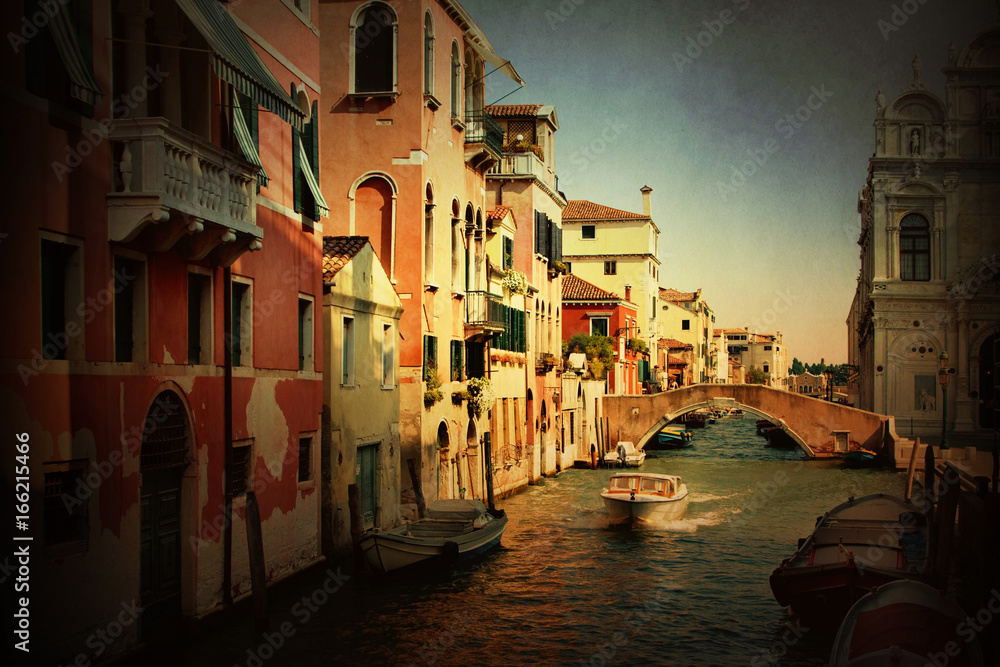 Venice. Canals and architecture in retro style