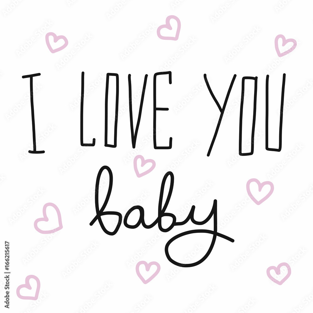 I love you baby word handwriting and heart vector illustration I love you baby word handwriting and heart vector illustration