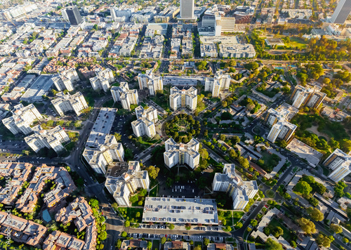 Aerial view of buildings on near Wilshire Blvd in Westwood, Los Angeles, CA photo