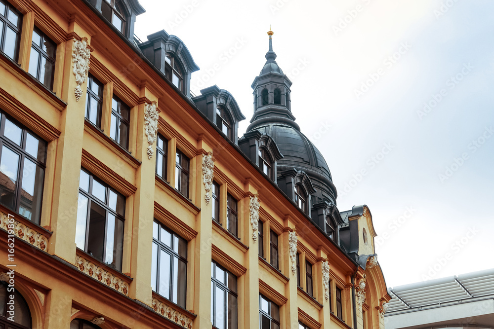 antique building view of Market Place Leipzig, Germany