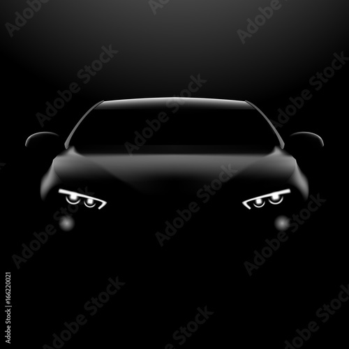 Realistic Car In The Dark. Front View