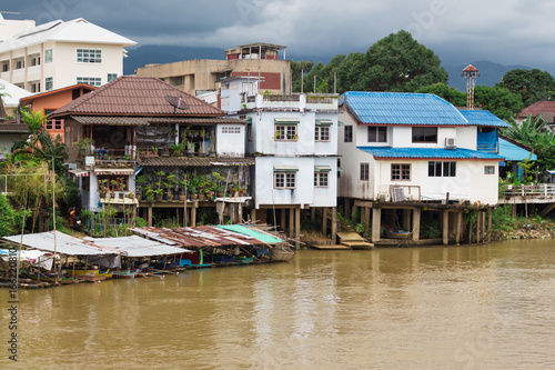 Waterfront urban house on morning ,community of Chantaburi Thailand