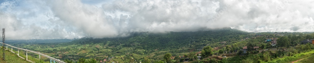 The Panorama clouds, fog, moist after rained above mountain on rainy season in Thailand