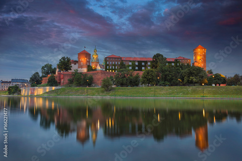 Krakow. Image of old town Krakow, Poland during twilight blue hour.