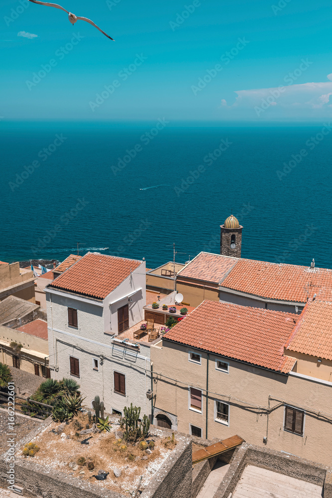 Fototapeta premium High angle view of roofs in old italian town. Sardinia. Italy.