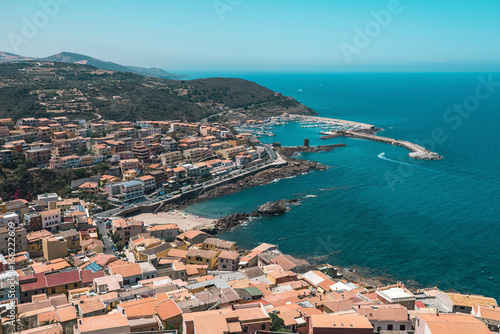High angle view of old italian town in bay. Sardinia. Italy. © ysbrandcosijn