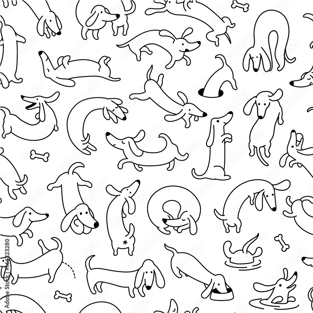 Dachshund Dog Seamless Vector Pattern And Background