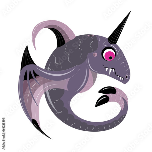 Violet whale with a horn