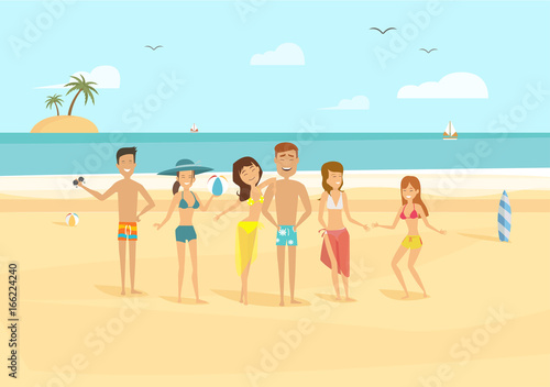 Beach characters flat illustration