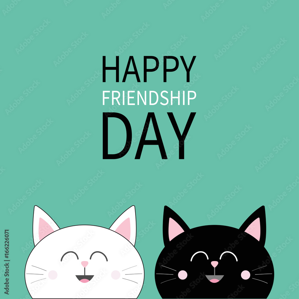 Happy Friendship Day. Black White Cat head icon. Cute funny ...