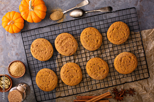 Fall snickerdoodle cookies with pumpkin photo