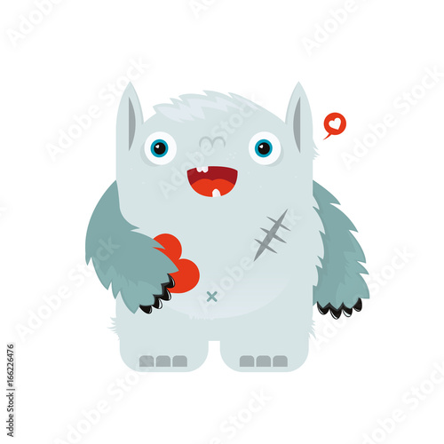 Cheerful in love illustrated monster. Cheerful illustration. Picture for children. Super hero.