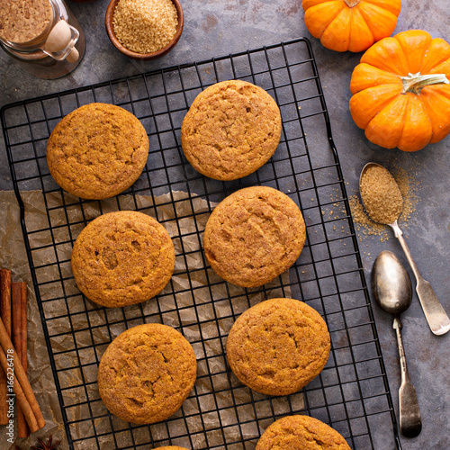 Fall snickerdoodle cookies with pumpkin photo