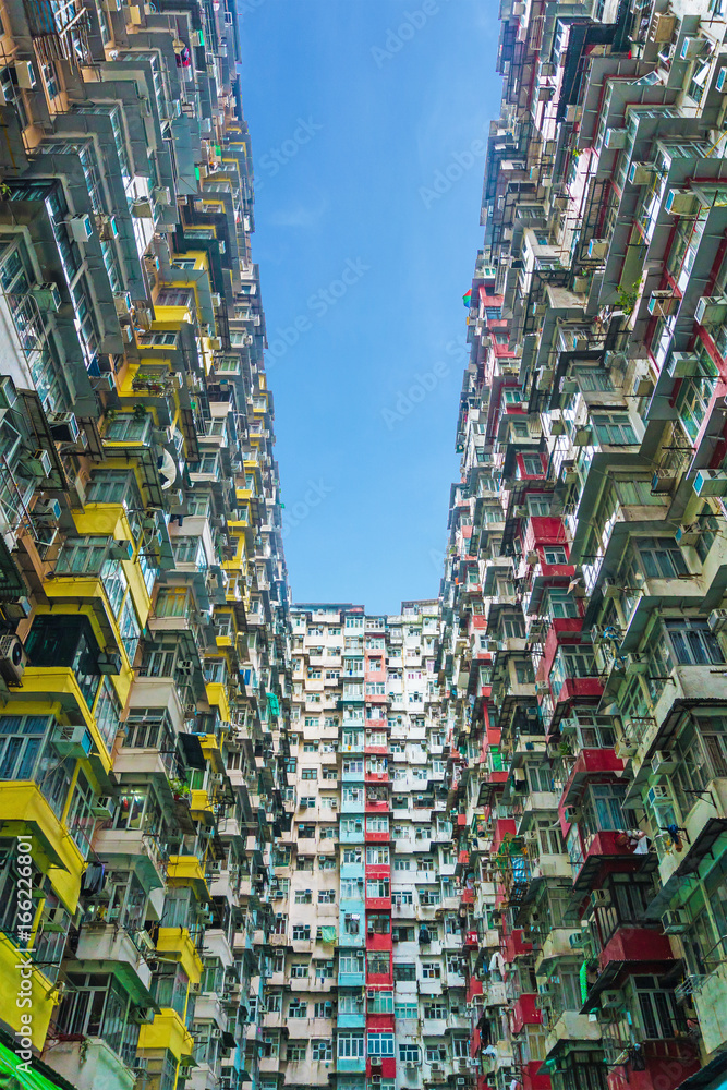 Colorful crowded apartment in hong kong china