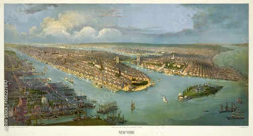 New York old aerial view - (chromo). Created by Schmidt, New York, 188- (?) photo