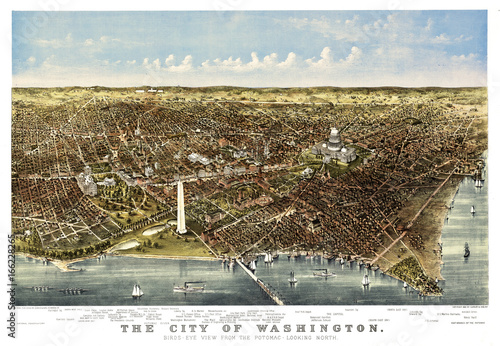 Washington Old aerial view from the Potomac. Currier & Yves, New York, 1892